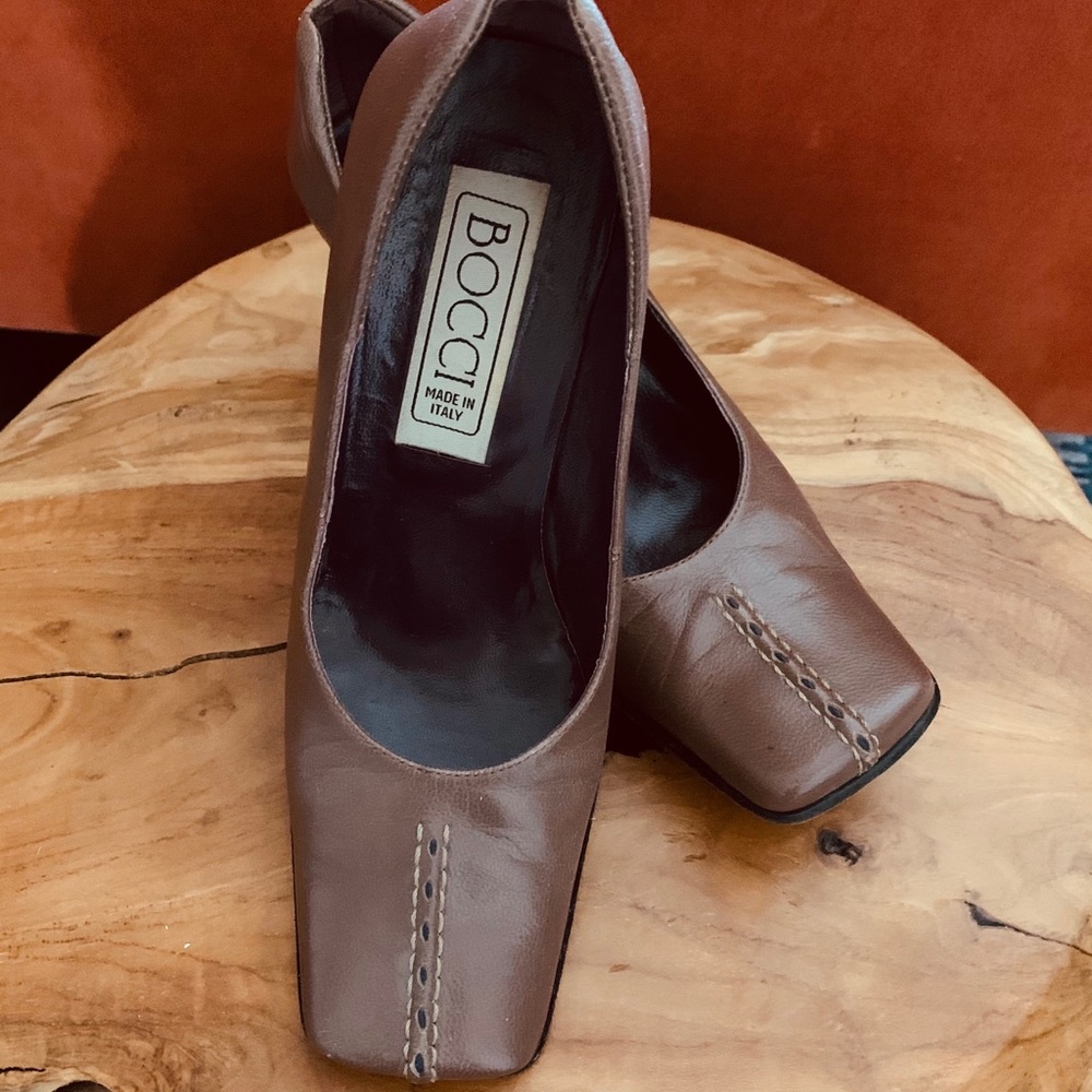 Vintage Bocci Brown Leather Square-Toe Heels